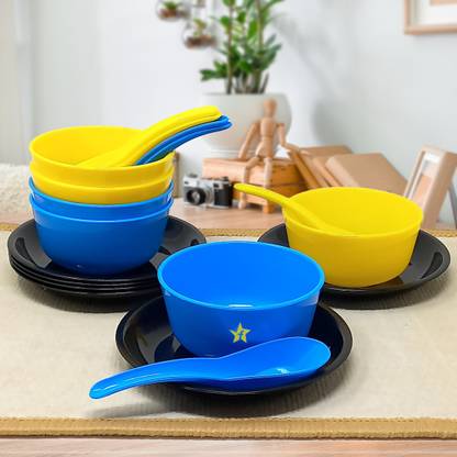 Flipkart SmartBuy Plastic Soup Bowl Plastic Microwave Safe Soup Bowl Set of 18 Pieces (6 Bowl, 6 Spoon, 6 Plates)