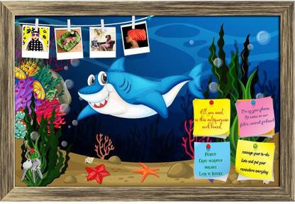 Artzfolio Shark Swimming In The Sea Notice Pin Board Soft Board with Push Pins Cork Bulletin Board