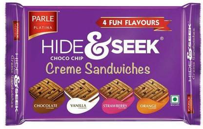 PARLE Hide & Seek 4 Fun Flavours Choco Chip Creme Sandwich Biscuits 400 g Cookies Biscuit