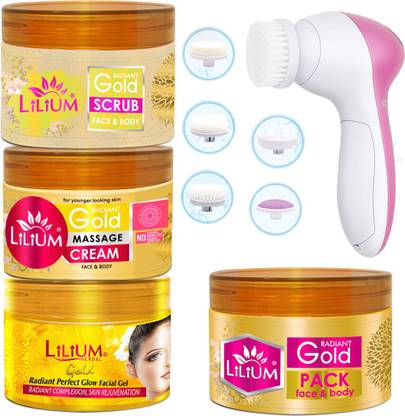 LILIUM Gold Facial Kit & Multifunction 5in1 Massager, 1Kg