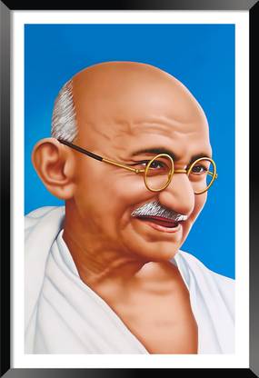 DBrush Mahatma Gandhi Artwork with framed Gandhiji Painting Potrait wall hanging art Digital Reprint 20 inch x 14 inch Painting