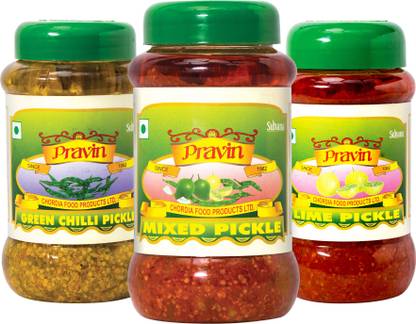 pravin Pickle/Achar Combo of 3 Jar 500g Each Mixed, Green Chilli, Lime Pickle