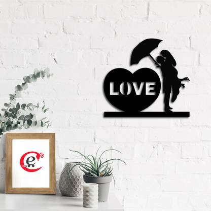 "Couple under Umbrella" Black Engineered Wood Wall Art Cutout, Ready to Hang Home Decor Fine Art Print