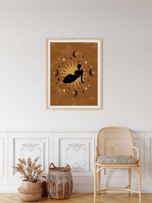 Woman Wall Print, Feminine Goddess Body Art, Naked Woman Drawing, Illustration, Celestial, Moon, Art Poster, Boho Decor, Terracotta, Modern, Nude Poster Fine Art Print
