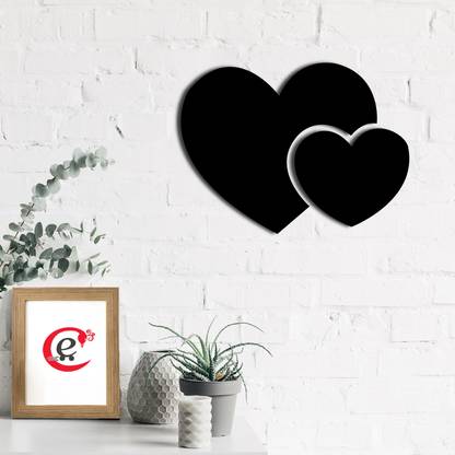 "2 Heart" Black Engineered Wood Wall Art Cutout, Ready to Hang Home Decor Fine Art Print