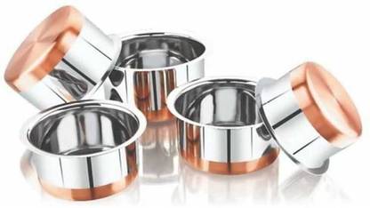 Marudhar Steel Copper Tope Tope Set 0.4 L, 0.65 L, 0.85 L, 1.2 L, 1.6 L capacity 13.5 cm, 14.5 cm, 16.8 cm, 17.8 cm, 20 cm diameter