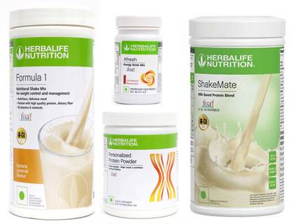 Herbalife Nutrition FORMULA-1 SHAKE BANANA CARAMEL+PROTEIN POWDER -200GM+AFRESH CINNAMON-+SHAKE MATE Protein Shake