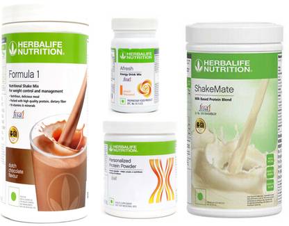 Herbalife Nutrition FORMULA-1 SHAKE CHOCOLATE+PROTEIN POWDER -200GM+AFRESH PEACH-+SHAKE MATE Protein Shake