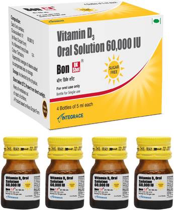 BON DK Shot Sugarfree Vitamin D3 Oral Solution (4 Shots- 5ml each) Pineapple Flavour