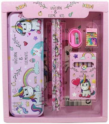 Dilurban Buy Attractive Beautiful Unicorn 7 in 1 Stationery set for Girls (pink)