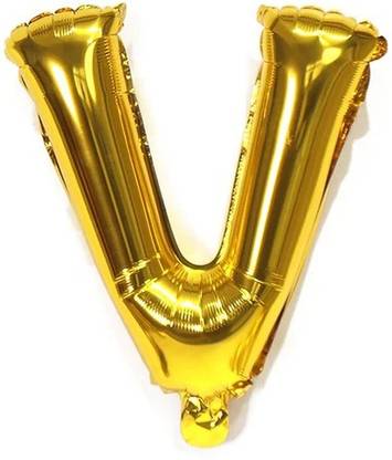 Bubble Trouble Solid English Alphabet Letters A-Z in 16 inch Gold Foil Letter (Letter "V" Gold) Letter Balloon