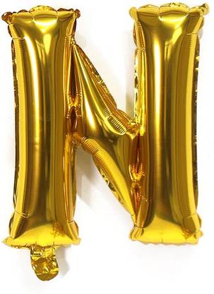 Bubble Trouble Solid English Alphabet Letters A-Z in 16 inch Gold Foil Letter (Letter "N" Gold) Letter Balloon