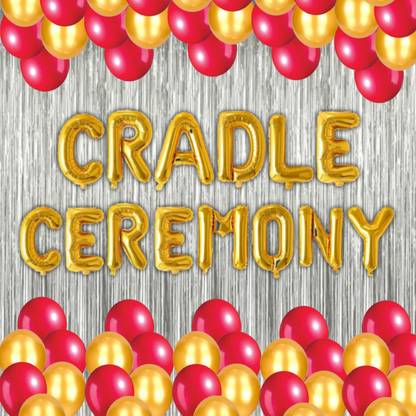 Décor mania Cradle Ceremony Decoration Items | Cradle Ceremony Foil, 2 Curtains ,30 Balloons