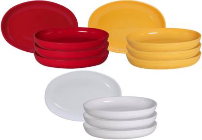Wonder Plastic Pasta Bowl Plastic Sigma Snacker Microwave Safe, 12 Pcs Bowl 500 ml, Red Yellow White