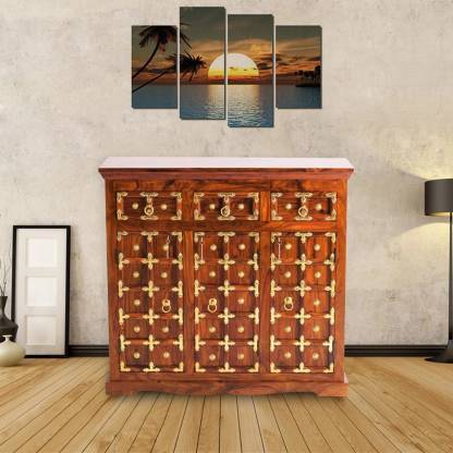 mk furniture Sheesham Wood Sideboard Cabinet For Home (Finish-Honey Finish, Knock Down) Solid Wood Free Standing Sideboard