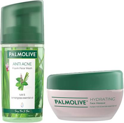 PALMOLIVE Anti-Acne Foam Face Wash (100ml) and Hydrating Face Masque (100ml) with 100% natural extracts