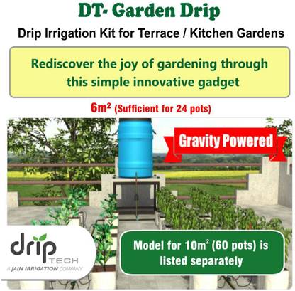 Driptech India DT-Garden Drip for Terrace/Kitchen Garden of 6m2 (24 Pots) Drip Irrigation Kit