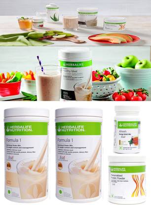 Herbalife Nutrition Formula 1 Vanilla (2 Piece 500*2) & Protein 200gm & Afresh Tulsi Set of 4 Combo