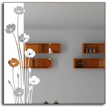 Arvind sanitary Flower Design Glass Led Wall Mirror with White Light 18x18 Lighted Mirror