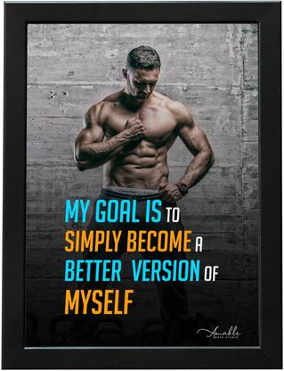 Amable Arts GYM & Bodybuilder Poster with Frame | Bodybuilding and Workout Quote Frames Digital Reprint 14 inch x 11 inch Painting