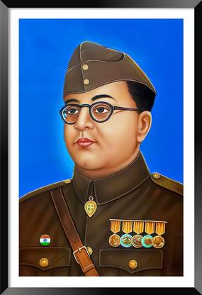 DBrush Netaji Subhas Chandra Bose poster with framed art Indian Freedom Fighter leader Digital Reprint 20 inch x 14 inch Painting