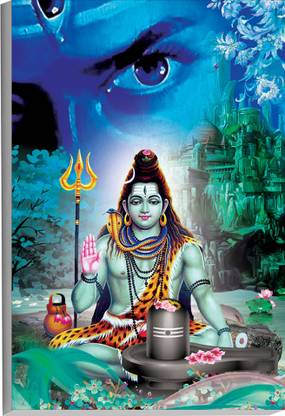 komstec 45.72 cm Gods Lord Shiva Ji with Shivling Poster Sunboard Wall Art Shiv Eye Removable Sticker