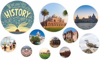 CVANU Historical Monuments Theme on MDF Round Shape Wall Decor Item_cv2 Pack of 11