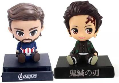 JAINSON MARTIN Combo Of Character Captain America And Tanjiro Demon Slayer Bobblehead