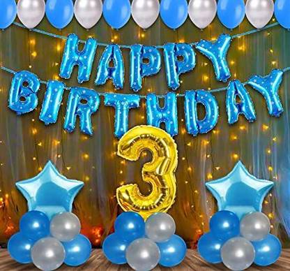 Surprise Decor 3rd Birthday Decoration Items For Boys With Fairy Lights - 55Pcs Third Birthday