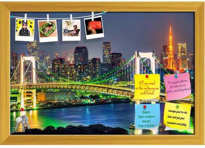 Artzfolio Tokyo Tower Skyline & Rainbow Bridge, Japan Notice Pin Soft Board with Push Pins Cork Bulletin Board