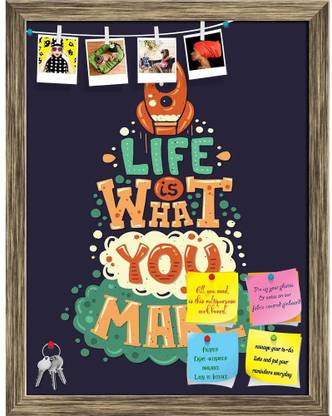 Artzfolio Hipster Quote Phrase Life Is What You Make Notice Pin Soft Board with Push Pins Cork Bulletin Board
