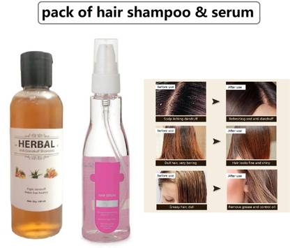 MYEONG smoothening hair serum and herbal hair dandruff free shampoo