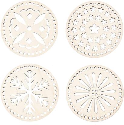 CLITHS Pack of 4pcs Flower Wooden Basket Bottoms 8.5in Crochet Basket Base Wooden Cut-outs