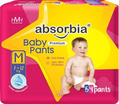 ABSORBIA Baby Diaper Pants with Soft Elastic and Super Absorbency Medium (7 -12 kg) - M
