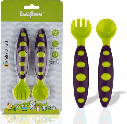 baybee Ultra Soft Baby Spoon Set for Baby Feeding, Baby Feeding Spoon & Fork Set  - BPA free silicone