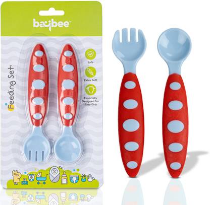 baybee Ultra Soft Baby Spoon Set for Baby Feeding, Baby Feeding Spoon & Fork Set  - BPA free silicone