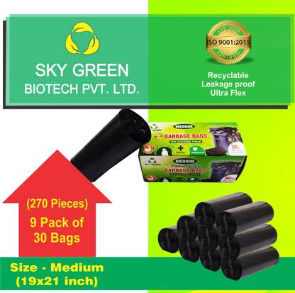 Sky Green Biodegradable Dustbin / Garbage / Waste Bag for Home (Pack of 9) 19x21 Black Medium 15 L Garbage Bag  Pack Of 270