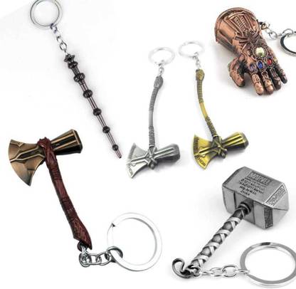 JAINSON MARTIN Mega Combo Of Tor [Golden Silver Brown] Thanos Hand Hammer Magic Wand Key Chain