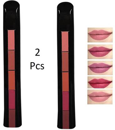 NYN HUDA Insta Beauty 5 in 1 Sensational Creamy Matte Lipstick, The Nude Pack of 2