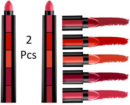 NYN HUDA Insta Beauty 5 in 1 Sensational Enrich Creamy Matte Lipstick, The Red Pack of 2