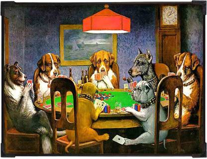 FURNATO | Painting of Dogs Playing Cards | With UV Coated MDF Framing | Home Decor Digital Reprint 16 inch x 12 inch Painting
