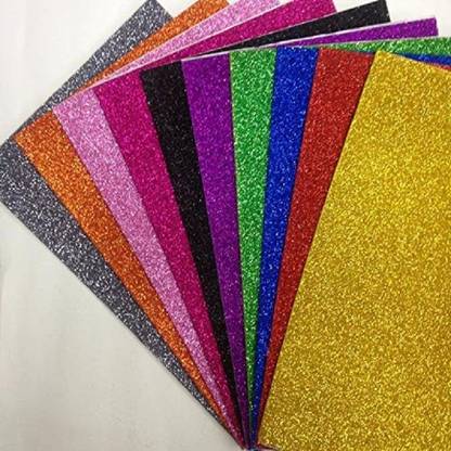 Eclet Self Adhesive Sticky10 A4 Size Glitter Sparkles Foam Sheet with Sticky Back Pack of 10 Sheets (10 Colours x 1 Pcs Each) A4 200 gsm Coloured Paper