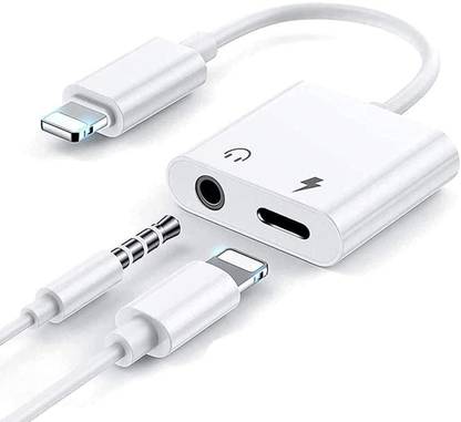 Kpdp White Dual 3.5mm Headphone Jack & Charge Splitter Adapter Compatible with All iPhone Phone Converter