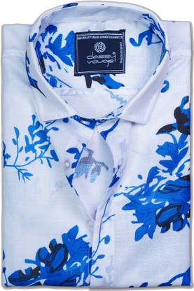 Men Printed Casual White, Blue Shirt