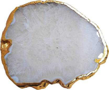 Maitri Export White Agate Coasters Coffee Tea Drink Coaster with Golded Edges Decorative Showpiece  -  10 cm