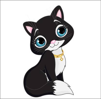 anantadecor 60 cm Cartoon pusi cat image for kids room wall sticker glass sticker Decal Self Adhesive Sticker