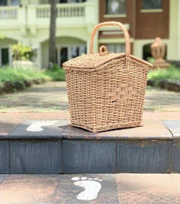 Vmd Bamboo basket with Handle Best for Picnic Basket, Keep Toys and Shopping Bamboo Fruit & Vegetable Basket