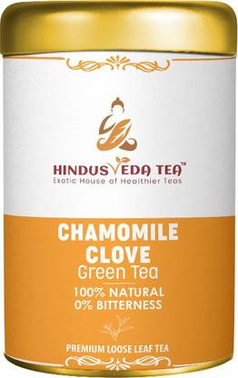 HINDUSVEDA TEA Chamomile Tea With Clove Green Tea (50 Gram-25 Cups )| With Whole Long Leaf Green Tea For Weight Loss – Detox & Immunity | Soft Chamomile Flower with Clove Improves Sleep Quality Digestion And Overall Health |Chamomile Tea| Chamomile Green Tea Tin