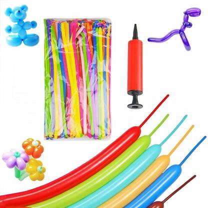 ShoppyCharms Solid Handy Air Balloon Pumps with Funky Twisting Long Balloons (Pack of 100)(SC-4729) Twister