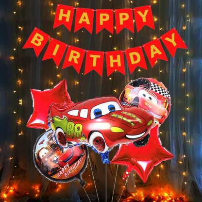 Bash N Splash McQueen Car Birthday Theme Decorations for Party Supplies 7Pc Combo Set for Kids